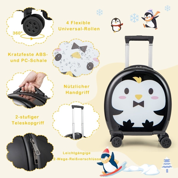 4-delad barnresväska + ryggsäck 10"+14" barnvagn med hjul svart