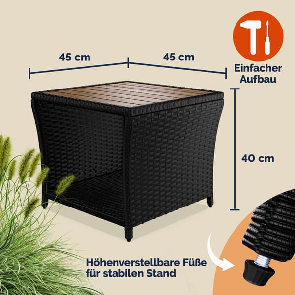 Polyrattan sidebord sort 45x45x40cm