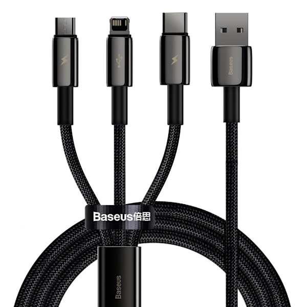 3i1 USB kabel USB-C Iphone Lightning microUSB 3,5 A 1,5 m sort
