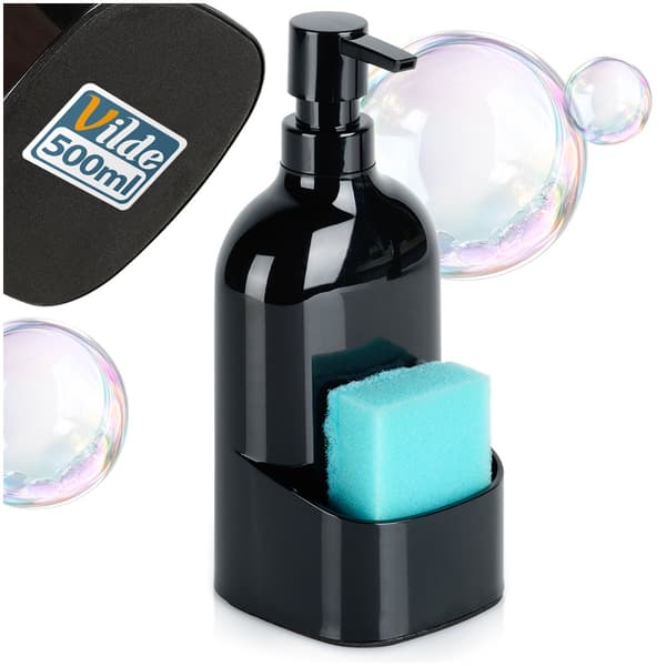 Opvaskedispenser med svampeholder, sort, 500ml