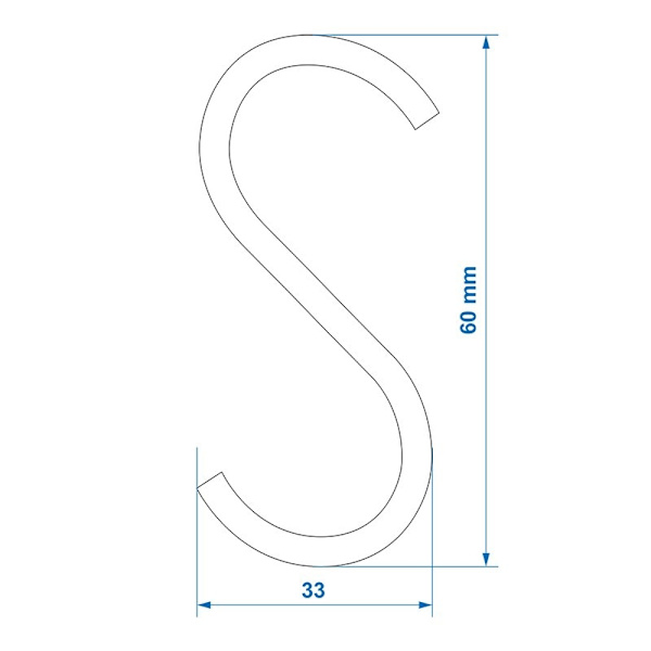 S koukku Ø4mm 6cm 6 kpl läpipainopakkauksessa