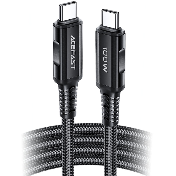 Flettet kabel USB-C 100W 20V 5A 2m sort