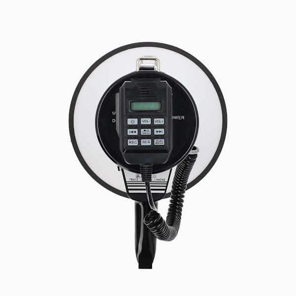 Megafon | Maximal räckvidd: 1500 m | Maximal volymkontroll: 120 dB | Löstagbar mikrofon | Inbyggd siren | Bluetooth® | Inspelningsfunktion | USB-uppsp