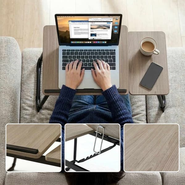 Justerbart laptopbord – Sammenklappeligt, vippebord, trælook