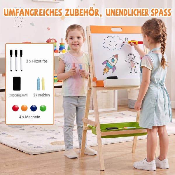 2-i-1 børnekunststaffeli med magnetisk whiteboard og tavle