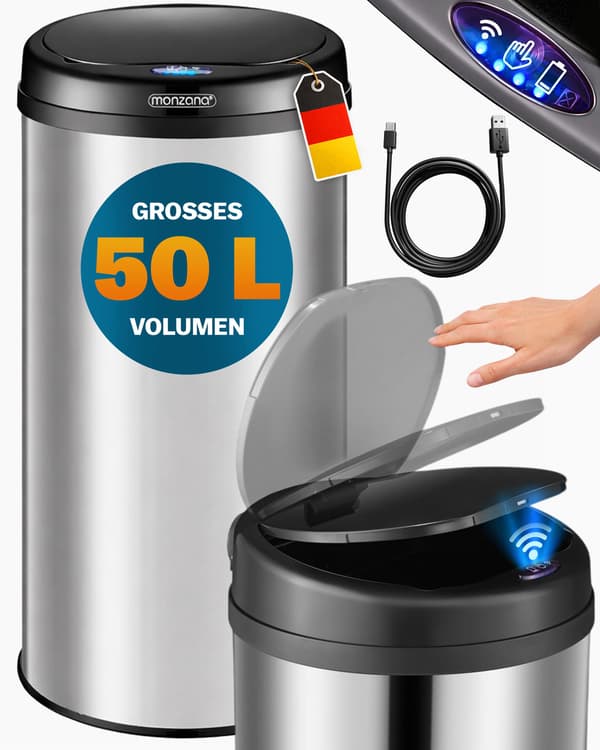 Sensorbeholder, rustfrit stål, 50 l, berøringsfri