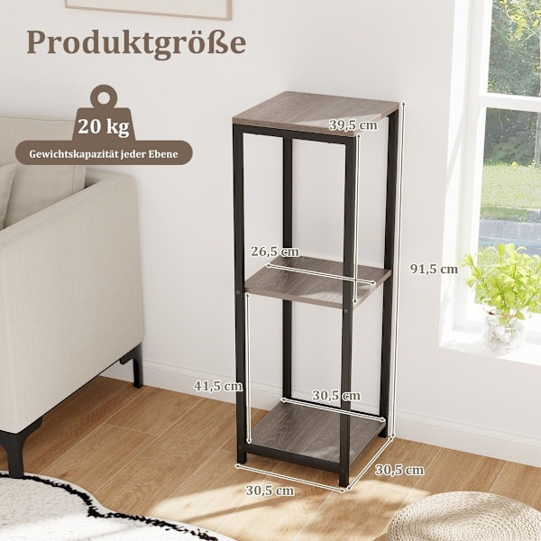3-lags plantestander i metal med anti-tip beskyttelse træ blomsterstander 30,5 x 30,5 x 91,5 cm