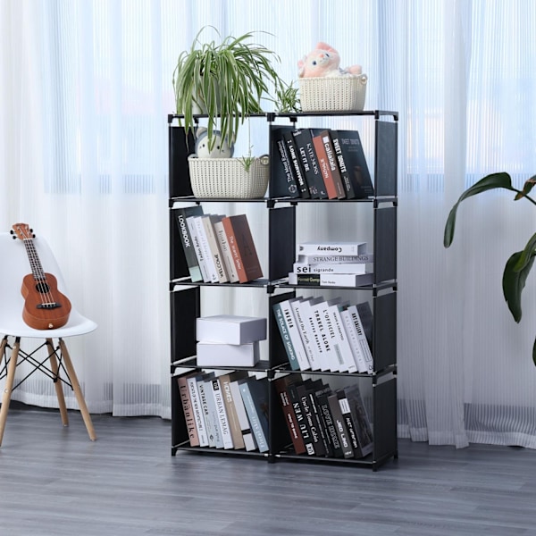 Herzberg 8-lags multifunktions bogreol og opbevaringsstativ - 85x125 cm sort