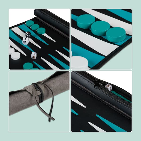 Rejse backgammon sæt, roll-up læder look