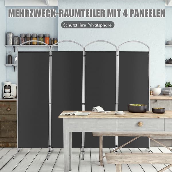 4-panels foldbar rumdeler, grå, 221 x 188 cm