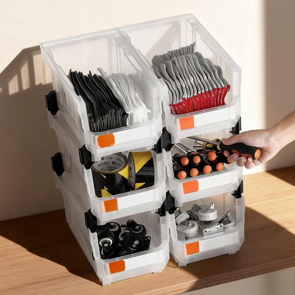 Stabelbare, klare opbevaringsbeholdere, 6-pak, 14,8 tommer