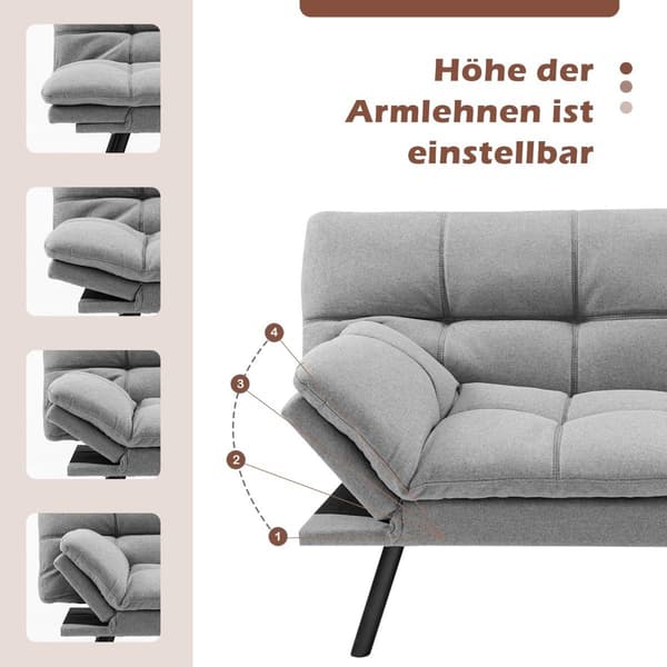 Cabriolet grå futon bäddsoffa med justerbart ryggstöd