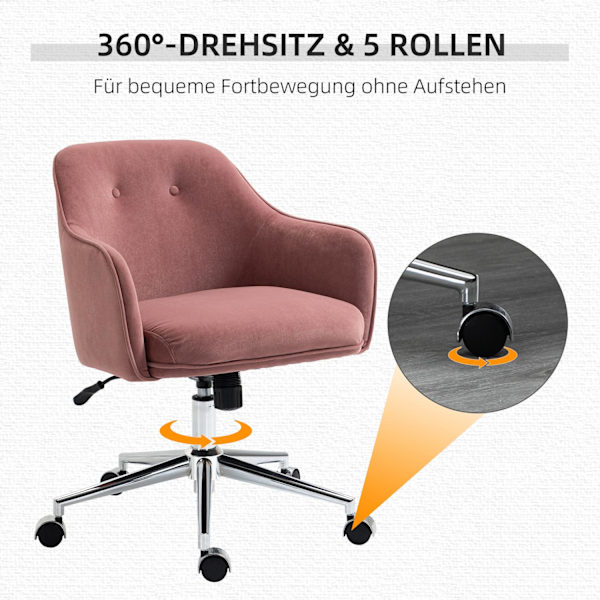 Kontorstol Skrivebordsstol Med Vippefunktion, Højdejusterbar, Velour Touch, Rød, 61X59X80,5-90,5Cm