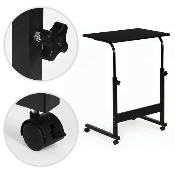 Justerbart mobilt laptopbord med hjul, MDF-plade, sort