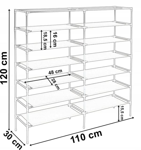 Bærbart skoskab, sort, 12 hylder, 4 lommer