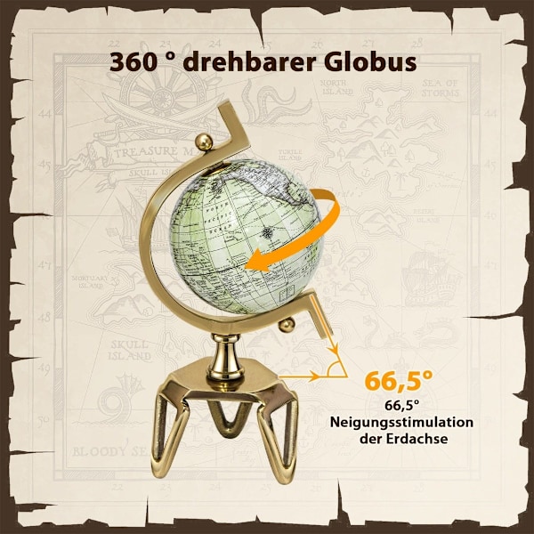 Ø 13 cm Antik globus med metalbund Roterende studenterkugle Geografisk globus Ø 13 cm