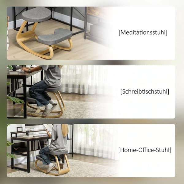 Ergonominen polvistuva tuoli, koivujalusta, harmaa kangas