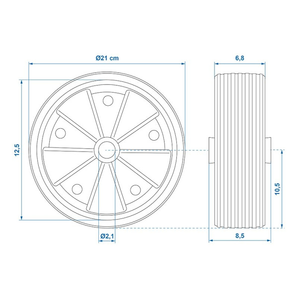 Reservhjul plastfälg med massivt gummidäck 220x70mm