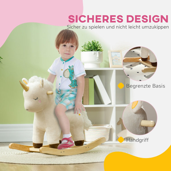 Gungleksak med enhörningsdesign, ljud, mjuk sits, för 2-4 år barn, plysch, vit