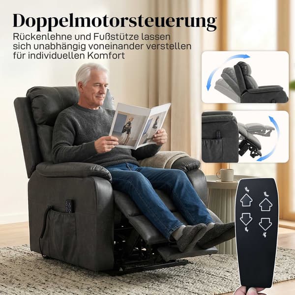 Elektrisk lænestol, sort kunstlæder, dobbelt motor