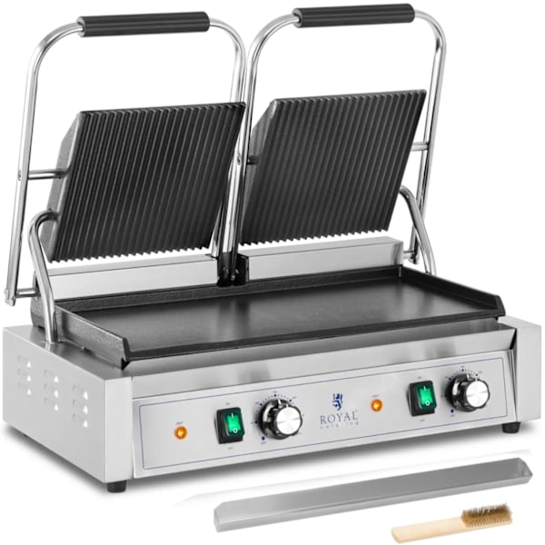 Dubbelkontaktgrill med slät och räfflad plåt 48 x 23 cm 3600 W