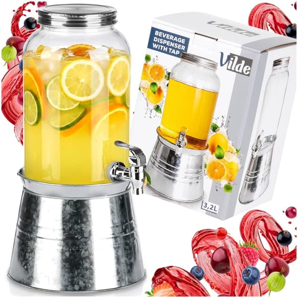 3,2L glas drikkevaredispenser med hane og stativ