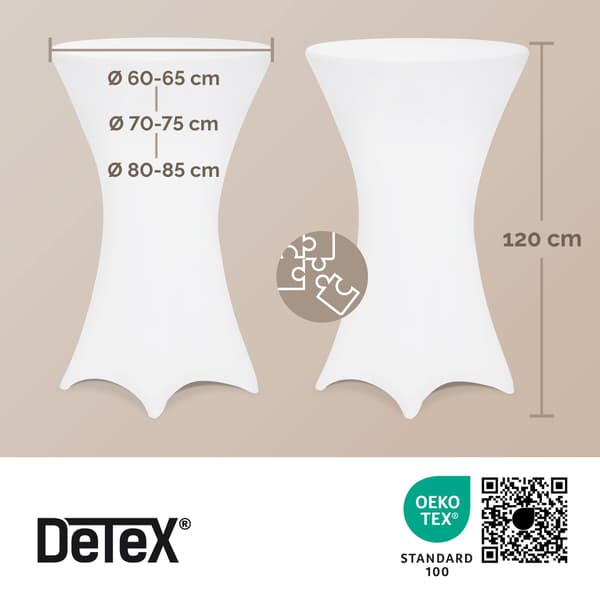 Cocktailbordsöverdrag, vitt, 60 cm, strykfritt stretchmaterial