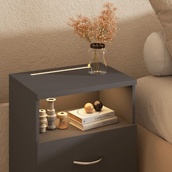 Sängbord set om 2 med LED-belysning, antracit