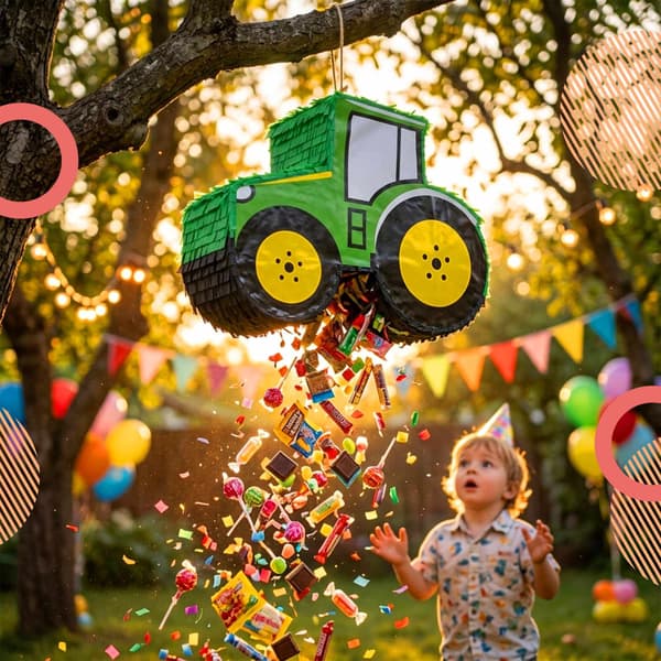 Traktor Piñata Sæt med Pind & Maske – Grøn