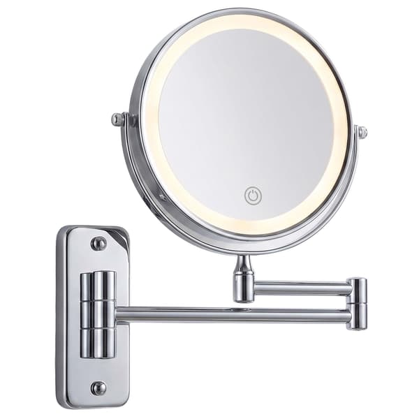 Väggmonterad LED-spegel, 10x förstoringsglas, silver