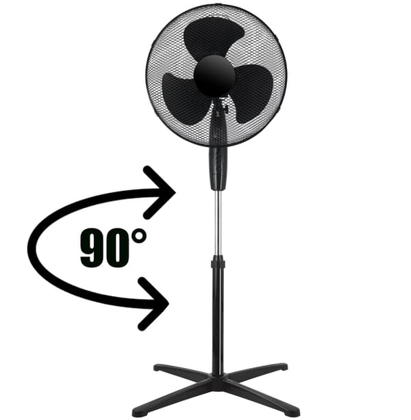 Gulvventilator, sort – 40W, 3 hastigheder, justerbar højde