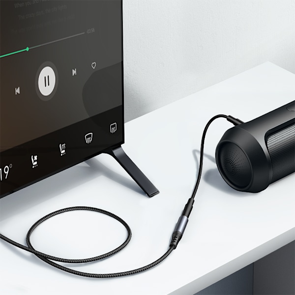 Stereo AUX Lydkabel Forlængerkabel 3,5mm Mini Jack 1,2m Sort