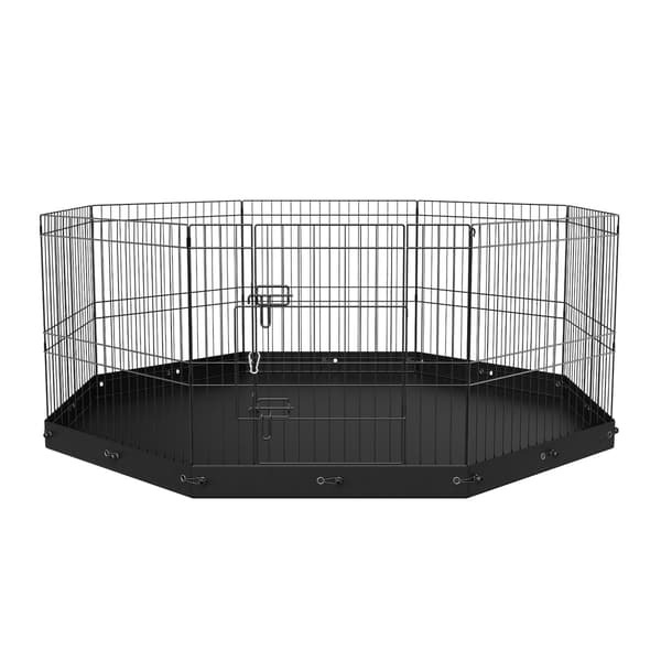 Metal hundegård, foldbar med 8 paneler, 61 cm med måtte