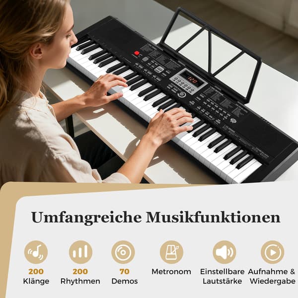 Bærbart keyboard med 61 tangenter og 200 rytmer og toner