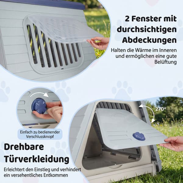 Udendørs hundehus, ventilerede vinduer, foldbart, blåt