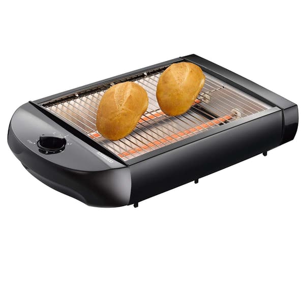 Platt brödrost, 600W, Timer, Avtagbar smulbricka, Svart