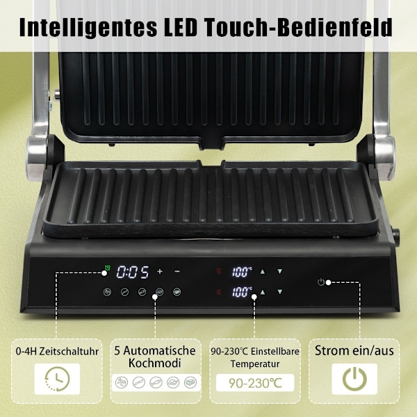 3-i-1 1800W Panini Press Grill med non-stick plader elektrisk grill