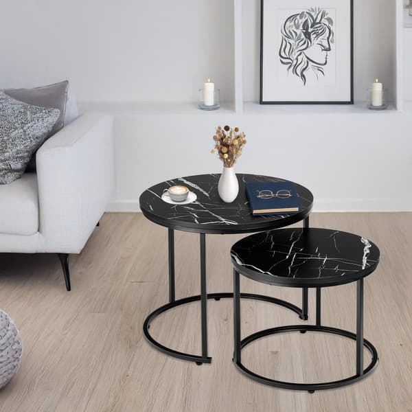 Loft indskudsborde sæt, sort marmor, metalramme