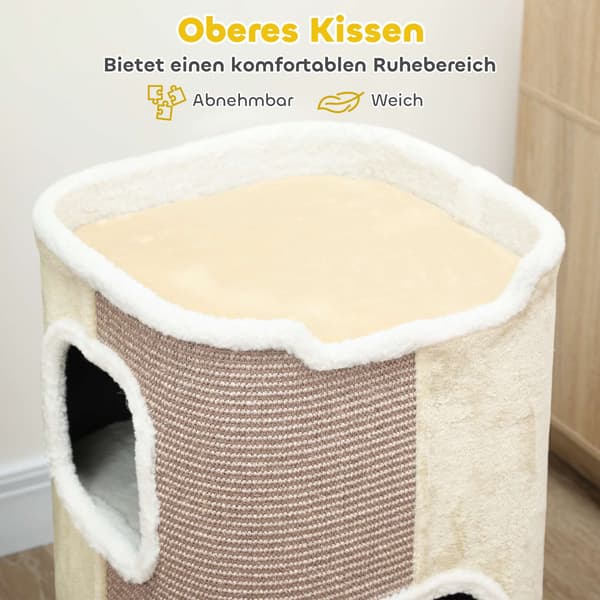 Kradsetræ til katte, 3 niveauer, blødt plys, beige