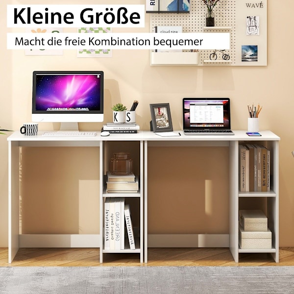 Lille skrivebord med 2 rum computerbord kontorbord PC bord 80 x 40 x 74 cm hvid