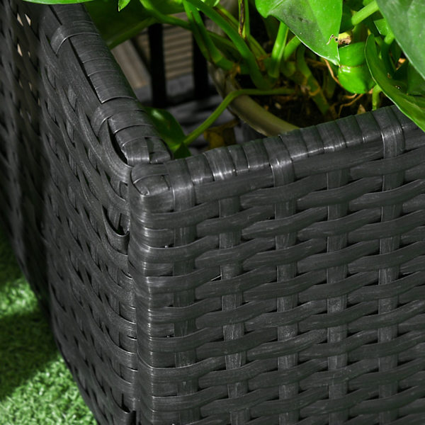 Polyrattan Højbed Med Espalier Blomsterkasse Plantekasse Blomsterseng Til Havebalkon Sort 103 X 103 X 29 Cm