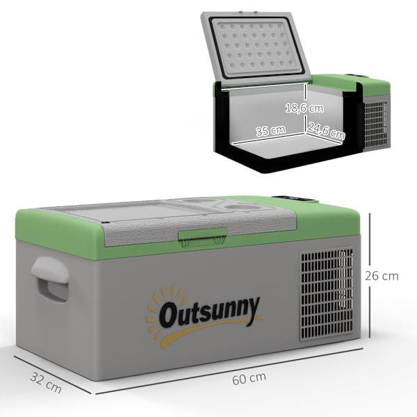 Kompressorkylbox 16L, kylbox bil 12/24V DC & 100-240V AC, upp till -20°C, portabel frysbox med MAX/ECO-lägen, minikylskåp