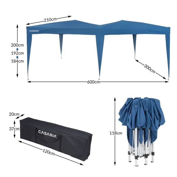 Foldbart pavillon 3x6m, blå, vandafvisende, UV-beskyttelse