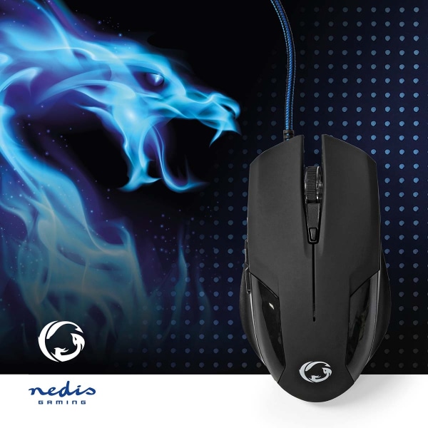Gaming Mouse | Kabel | 1200 / 2400 / 4800 / 7200 dpi | Justerbar DPI | Antal knapper: 6 | Programmerbare knapper | Højrehåndet | 1.50 m | Uden Belysni