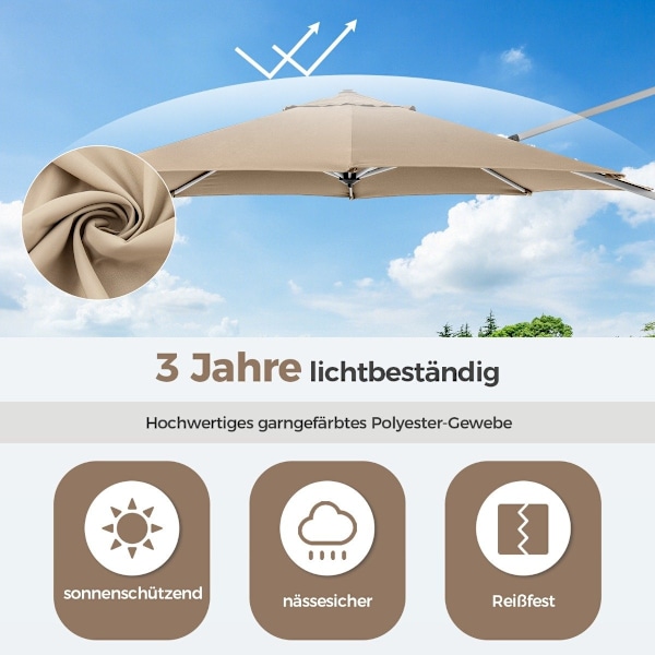 Ø 330 cm parasol med håndsving &amp; UPF 50+ &amp; 360° roterende cantilever paraply haveparaply beige