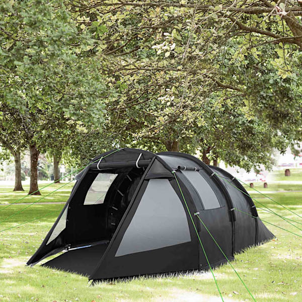 Tunneltelt 4-Personers Campingtelt Med 2 Rum, Uv-Beskyttelse, Bæretaske, 2000 Mm Vandsøjle, Sort