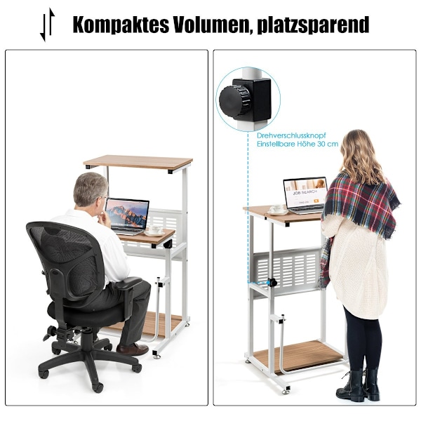 2-i-1 kontorbord med højdejusterbar bordplade til præsentationer 55 x 53 x 98 cm