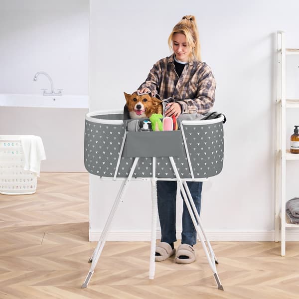 Bärbart hundbadkar – Upphöjd, hopfällbart, avloppsslang