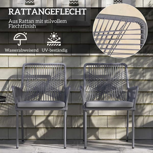 Udendørs rattanstole sæt med 2, mørkegrå, vaskbare hynder
