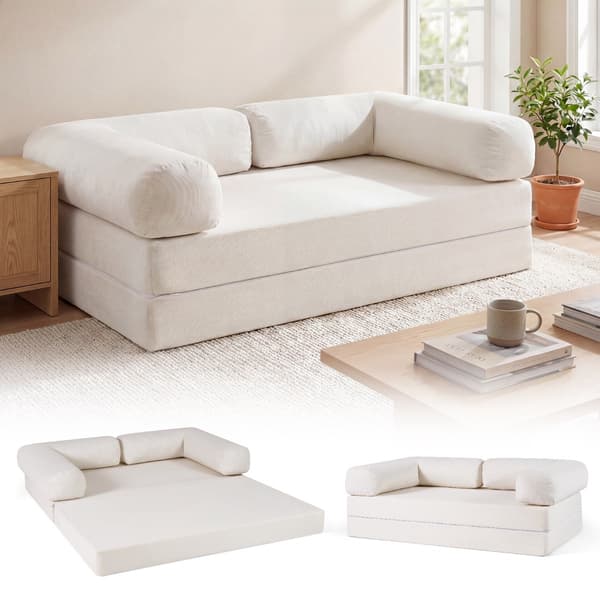 Fällbar bäddsoffa, 4-i-1 manchester, beige